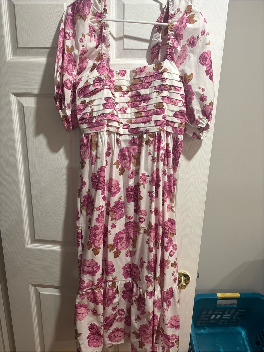 Lulu's White Midi Dress with Pink Floral Print